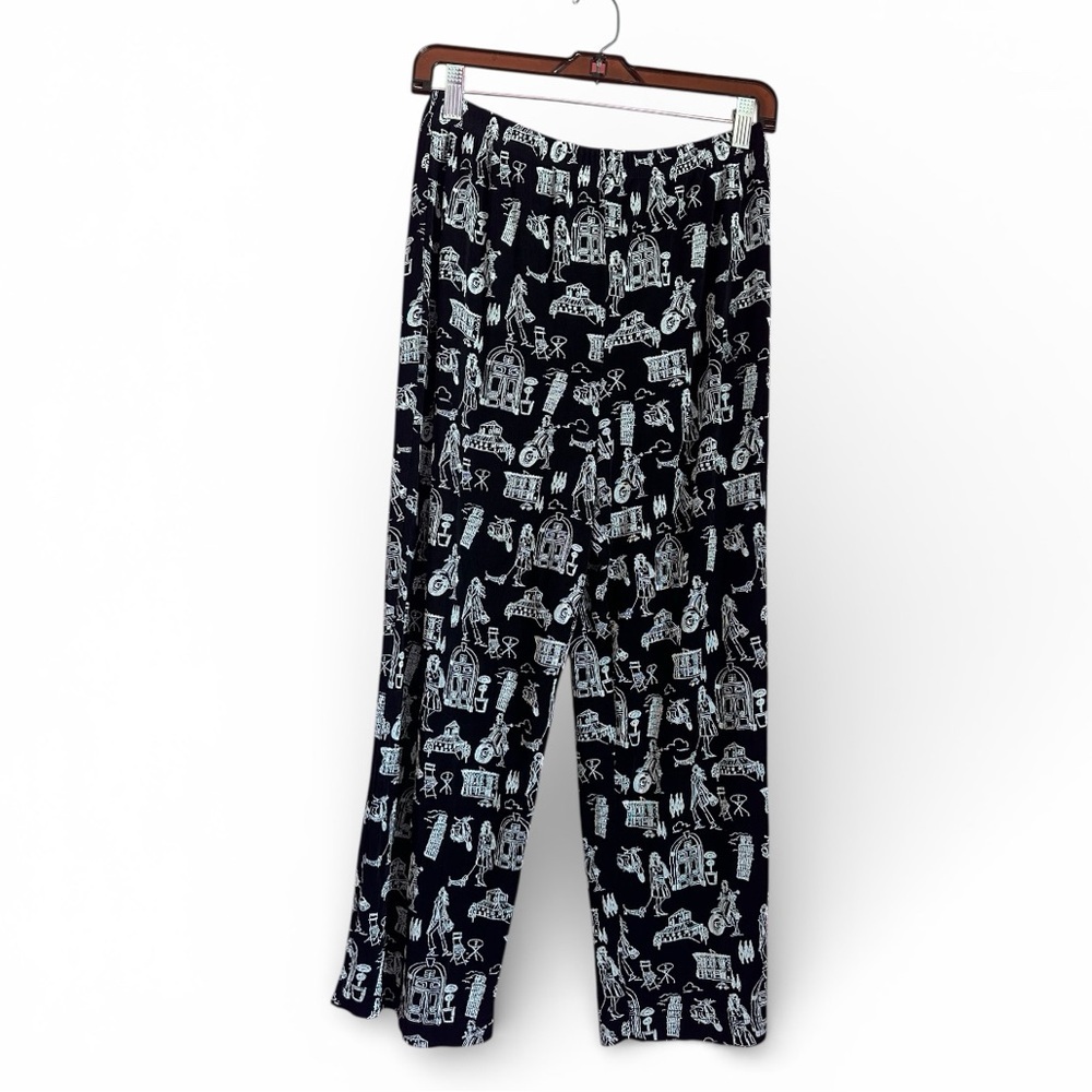 Vintage Coldwater Creek Women’s Black Graphic Print Pants Size S Made USA
